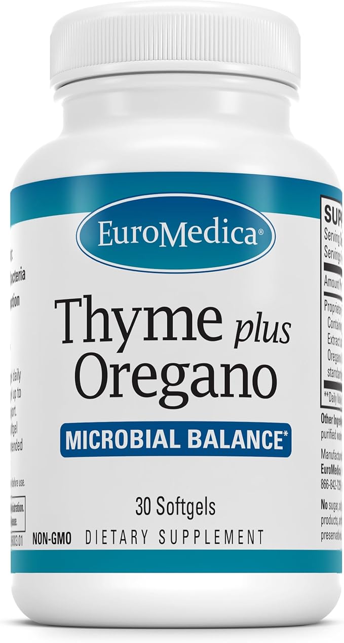 EuroMedica Thyme Plus Oregano - Immune GI Health &amp Digestive Support Supplement - Gluten-Free &amp Dairy-Free - 30 Softgels (30 Servings)