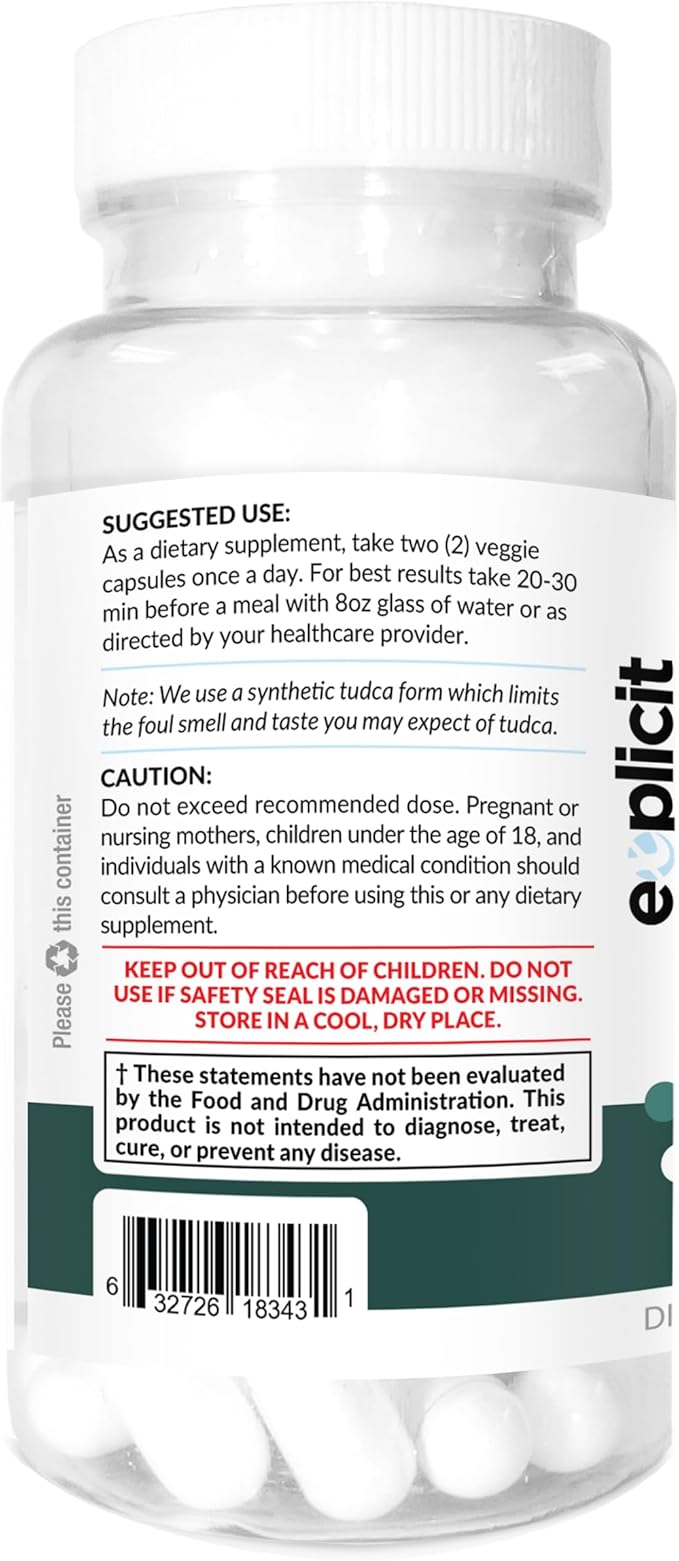 eXplicit Supplements Max Strength Pure TUDCA 1000mg per Serving (60 Capsules) High Potency Premium Quality Tudca Supplement
