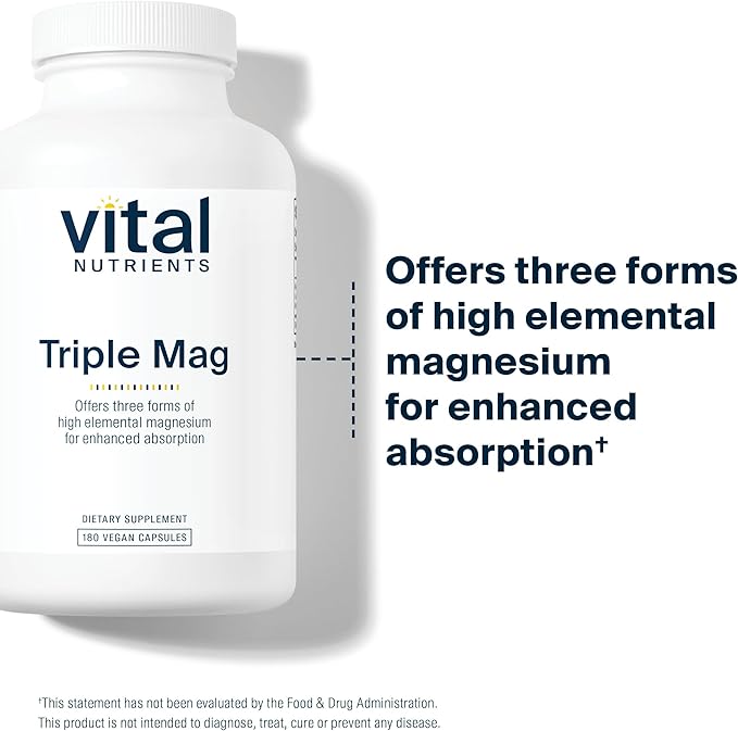 Vital Nutrients Triple Magnesium Complex Supplement - Vegan Magnesium Glycinate Malate &amp Oxide 250mg - Easily Absorbed Magnesium Supplement for Stress Muscle Heart Bone Support - 180 Capsules