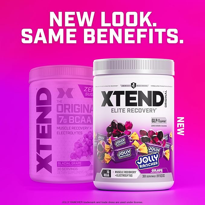 Xtend Original BCAA Powder 7g BCAAs and 2.5g L-Glutamine for Muscle Recovery Hydration and Lean Muscle Sugar Free Intra and Post Workout Drink with Electrolytes Grape Jolly Rancher 30 Servings