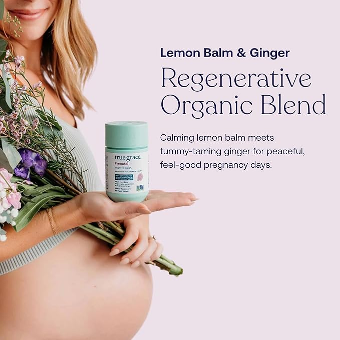True Grace Prenatal Multivitamin - 30 Servings - Supports a Healthy Mom &amp Baby with Methylfolate &amp Choline for Fetal Brain Development - Gluten Free Soy Free - 60 Vegan Tablets