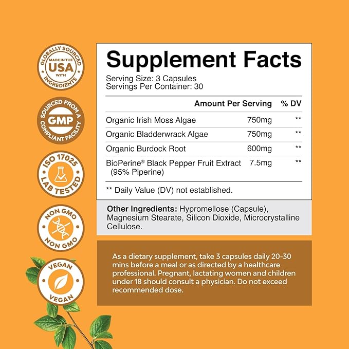 Bundle of Herbal Thyroid Support for Weight Loss and Organic Irish Sea Moss Capsules - Advanced Metabolism Booster Energy - with Burdock Root Superfood Blend for Immune Support