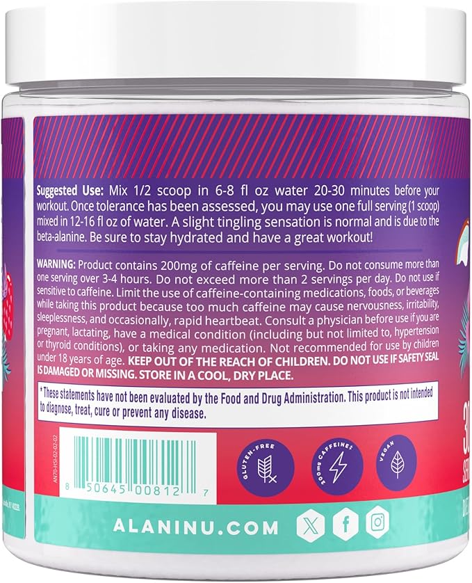 Alani Nu Pre Workout Powder Hawaiian Shaved ICE Amino Energy Boost Endurance Supplement Sugar Free 200mg Caffeine L-Theanine Beta-Alanine L-Citrulline 30 Servings