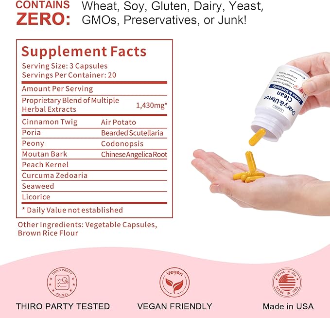 Lunza Ovary and Uterus Cleanse Uterus Cleanse Regular Periods Fertility Ovarian Cyst Health &amp Fibroids Support for Abnormal Bleeding No Cramps 60 Vegan Capsules