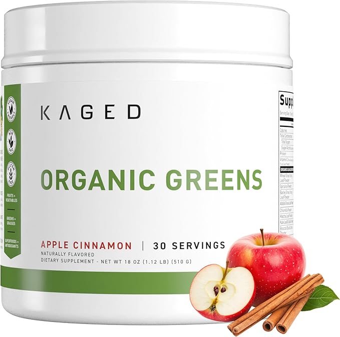 Kaged Organic Greens Powder | Apple Cinnamon | Outlive 100 Superfood &amp Greens Powder | Apple Cider Vinegar Supergreens Ashwagandha | Vitamins &amp Minerals | Supplements for Men &amp Women | 3