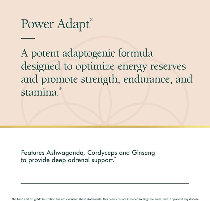 Natura Health Products Power Adapt Supplement - Deep Adrenal and Endocrine Support - Featuring Ashwagandha Ginseng Rhodiola Rosea Root Ext. and Cordyceps (60 Capsules)