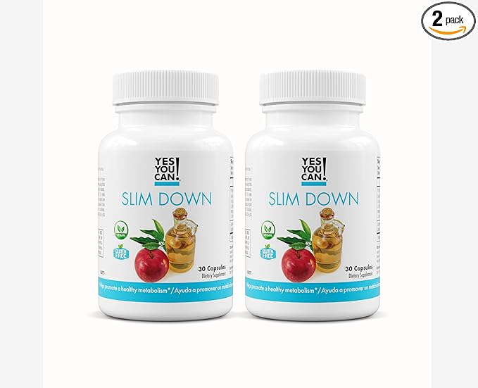 Yes You Can! Slim Down Dietary Supplements - with African Mango L-Carnitine Apple Cider Vinegar Green Tea Extract and Caffeine derived from Guarana Seed Extract 60 Capsules/2 Month Supply