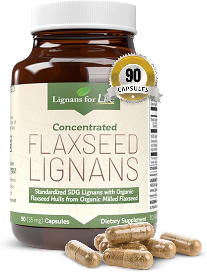 Lignans for Life Flaxseed Lignans for Dogs &amp People + SDG - Omega 3 Fatty Acids High Fiber Antioxidants - Improve Shiny Coat Digestive &amp Heart Health for Dogs 35mg 90 Flaxseed Capsules 1