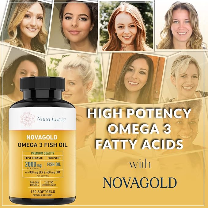 NovaGold Omega 3 Fish Oil – 2000mg High Strength EPA DHA Supplement – Burpless Easy to Swallow Softgels – Supports Heart Brain Joints Immune &amp Skin – Non-GMO – 120 Liquid Capsules