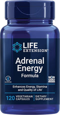 Life Extension Adrenal Energy Formula Helps inhibit the Effects of Stress holy Basil cordyceps bacopa and ashwagandha Gluten Free Non-GMO Vegetarian 120 Capsules
