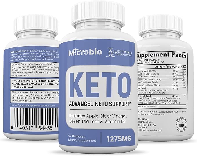 (2 Pack) Microbio Keto ACV Pills 1275MG Keto Support Blend Capsule Alternative to Keto ACV Gummies Formulated with Apple Cider Vinegar Extra Virgin Olive Oil Powder Green Tea Leaf 120 Capsules