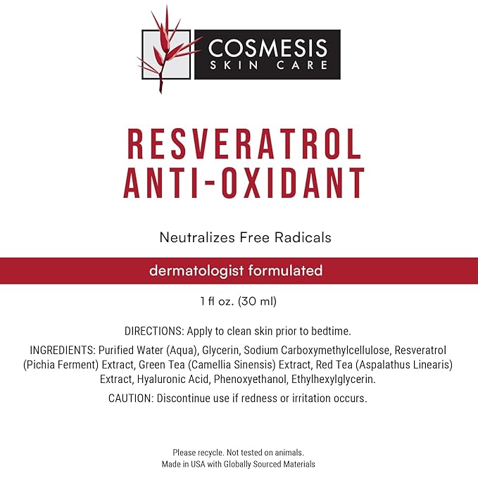 Resveratrol Anti-Oxidant Serum - Combat Aging with Antioxidants from Tea Polyphenols &amp Resveratrol - 1 fl oz - Cosmesis