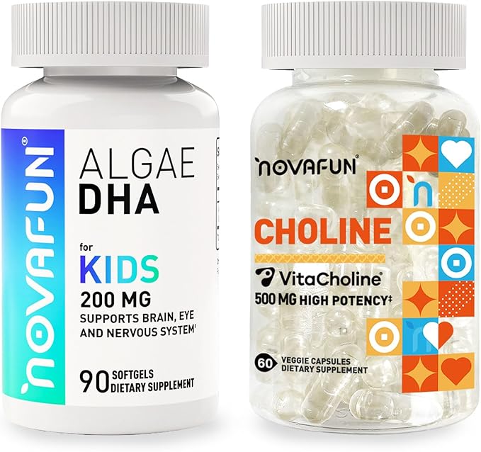 Choline Supplements with Algal Sourced DHA Softgels Bundle for Brain Health &amp Cognitive Function Support