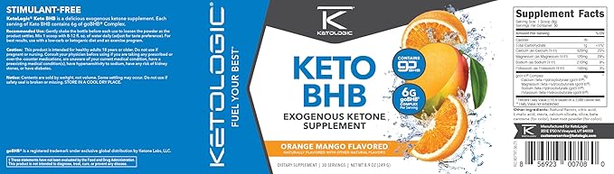Ketologic Keto BHB (Orange Mango Flavor) 30 Servings - Exogenous Ketone Supplement with goBHB Beta-Hydroxybutyrate Salts