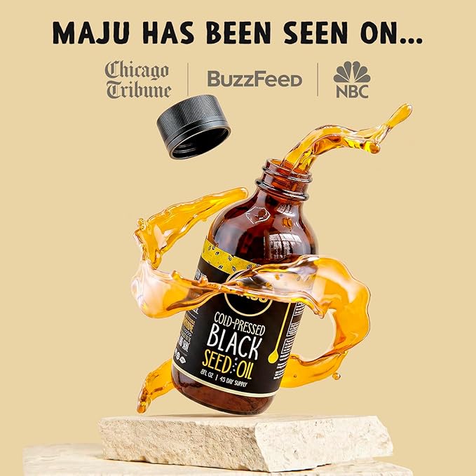 MAJU Black Seed Oil - 3 Times Thymoquinone Cold-Pressed 100% Turkish Black Cumin Seed Oil Liquid Pure Blackseed Glass Bottle 8 oz