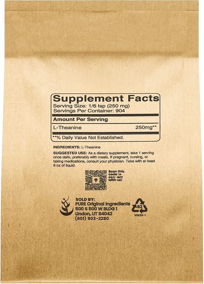 PURE ORIGINAL INGREDIENTS L-Theanine (8 oz) Amino Acid Supplement No Additives or Fillers