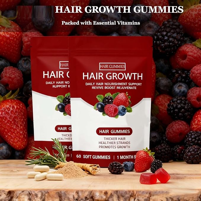 Lumin Hair Growth Gummies Hair Growth Gummies for Black WomenSupports Thicker Stronger &amp Healthier-Looking Hair – Mixed Berry Flavor 60 Gummies (2Bag)