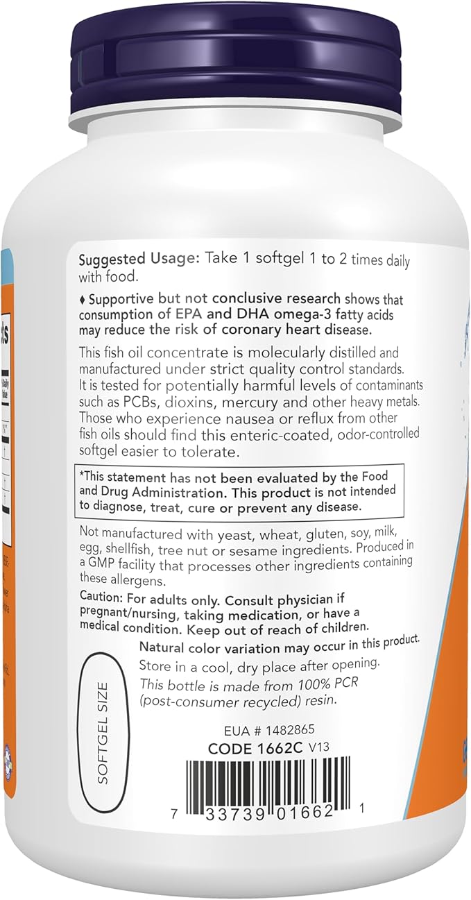 NOW Foods Supplements Ultra Omega-3 Molecularly Distilled and Enteric Coated 180 Softgels