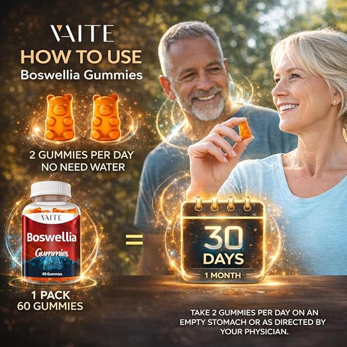VAITE Boswellia Serrata Gummies 1200mg - Indian Frankincense Extract with Boswellic Acid Plant-Based Supplement Joint Support Health Formula Non-GMO Gluten-Free Sugar-Free 60 Chewables