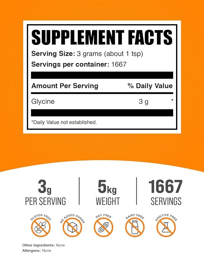 BulkSupplements.com Glycine Powder - Amino Acids Supplement for Liver &amp Immune Support - Unflavored Gluten Free - 1000mg per Serving Pack of 5 (5 Kilograms - 11 lbs)