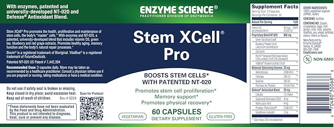 Enzyme Science Stem XCell Pro Antioxidant Support for Cellular &amp Immune Health Stem Cell Health Supplement 60 Capsules