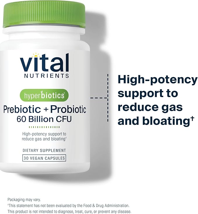 Hyperbiotics Vital Nutrients Prebiotic and Probiotic for Women and Men | 60 Billion CFU | Pre and Probiotics Supports Digestive Health Constipation Diarrhea Gas &amp Bloating* | 30 Vegan Capsules
