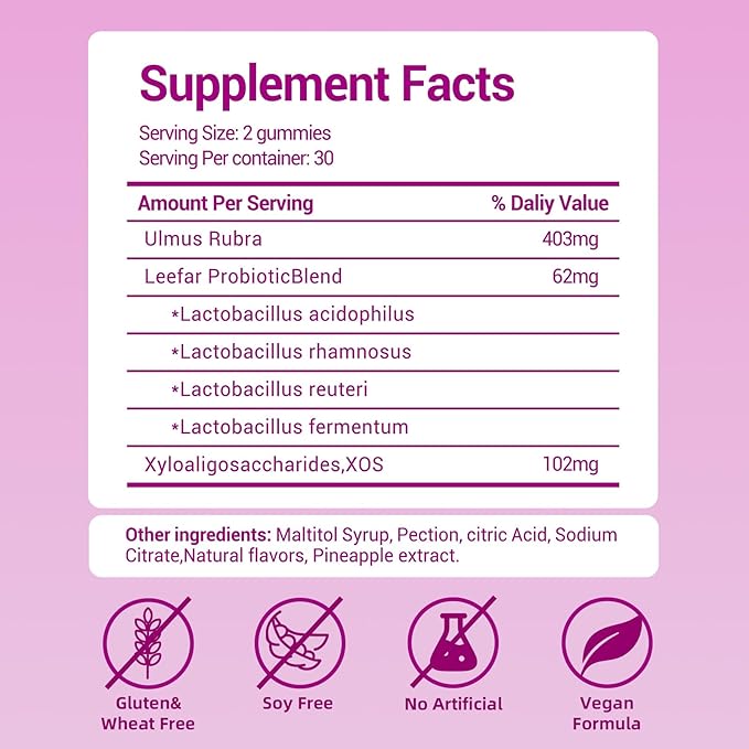 Her Juicy Feminine Probiotics Gummies with Slippery Elm Tropical Pineapple Flavor | Supports ph Balance for Women Digestive &amp Immune Health | 60 Gummies (1 Pack)
