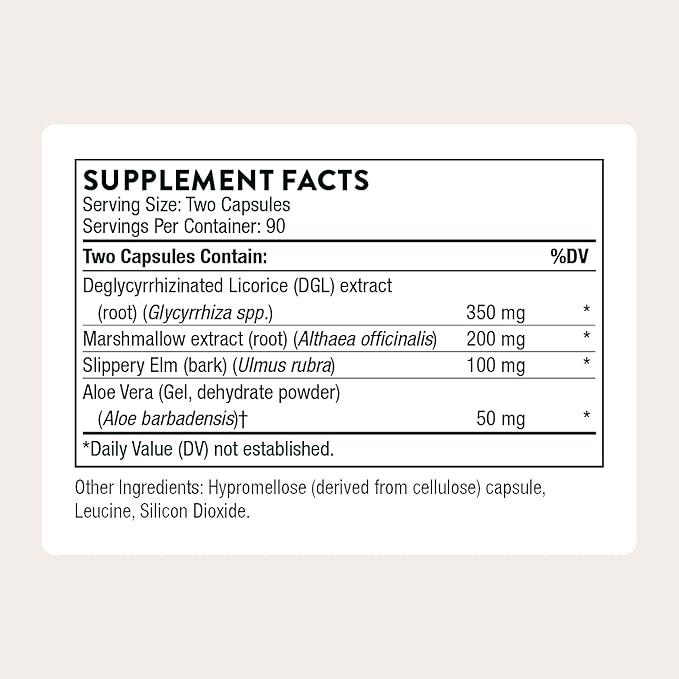 THORNE - GI Relief - Digestion Supplement - Supports Gut Health &amp Bloating Relief* - Formulated with Marshmallow Root Aloe Vera Gel DGL &amp Slippery Elm Bark - Third-Party Certified - 180 Caps