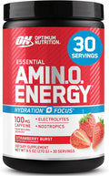 Optimum Nutrition Amino Energy Powder Plus Focus with BCAA Electrolytes and Caffeine Juicy Strawberry 30 Servings (Packaging May Vary)