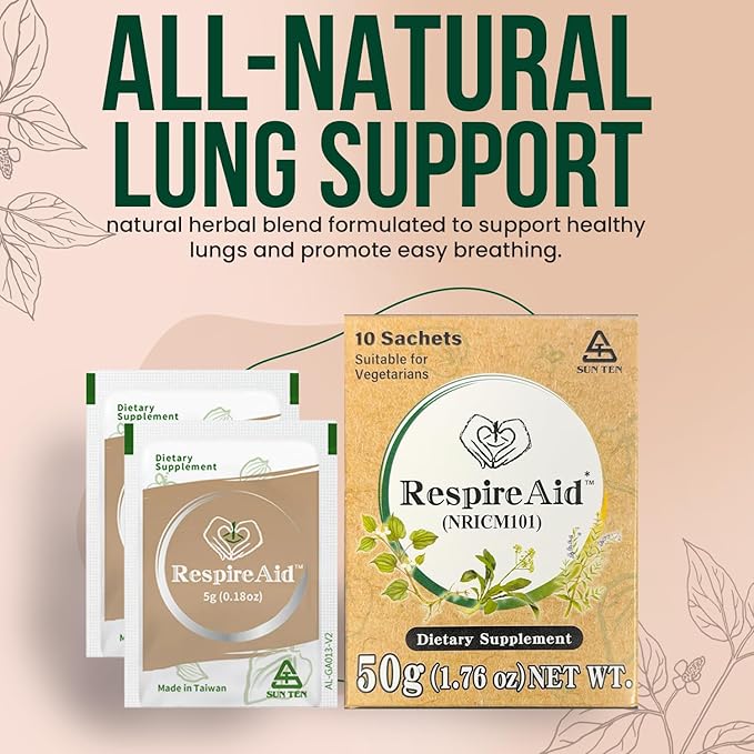 Sun Ten RespireAid™ All-Natural Lung Cleanse &amp Detox. Contains Natural Herbal Properties to Support Healthy Lung Function &amp Breathing. 50g (10 sachets) 5g per Sachet