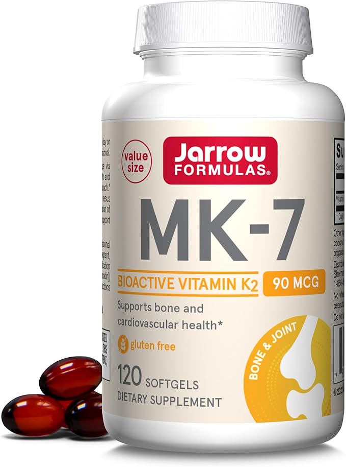 Jarrow Formulas MK-7 90 mcg - Bioactive Form of Vitamin K2-120 Servings (Softgels) - for Bone &amp Cardiovascular Health - Vitamin K2 MK-7 Dietary Supplement - Gluten-Free
