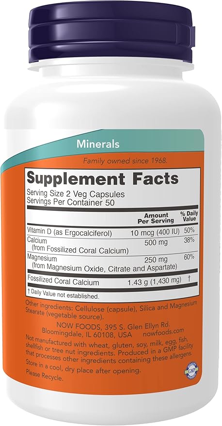Now Foods Coral Calcium Plus Magnesium 100 Veggie caps (Pack of 2)