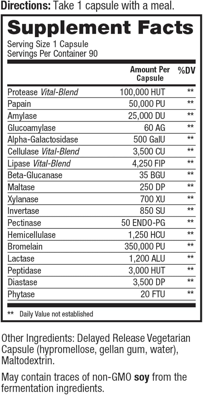 Vital Pro Naturals – Advanced Digest Natural Digestive Enzyme Supports The Breakdown of Proteins Fats and Carbohydrates and Reduces Occasional Gas Bloating and Indigestion 90 Capsules