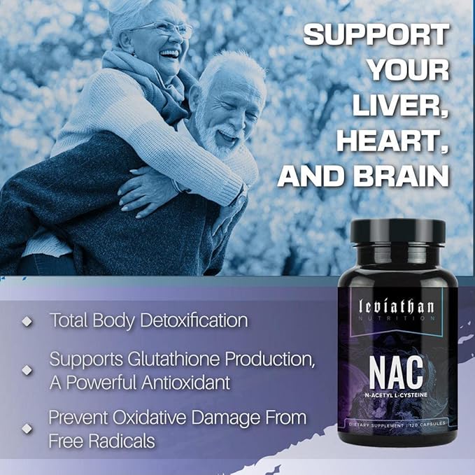 Leviathan Nutrition NAC Supplement N-Acetyl Cysteine for Lung Liver Immune Support - Potent Antioxidant Support to Boost Glutathione Levels 600mg 120 Capsules