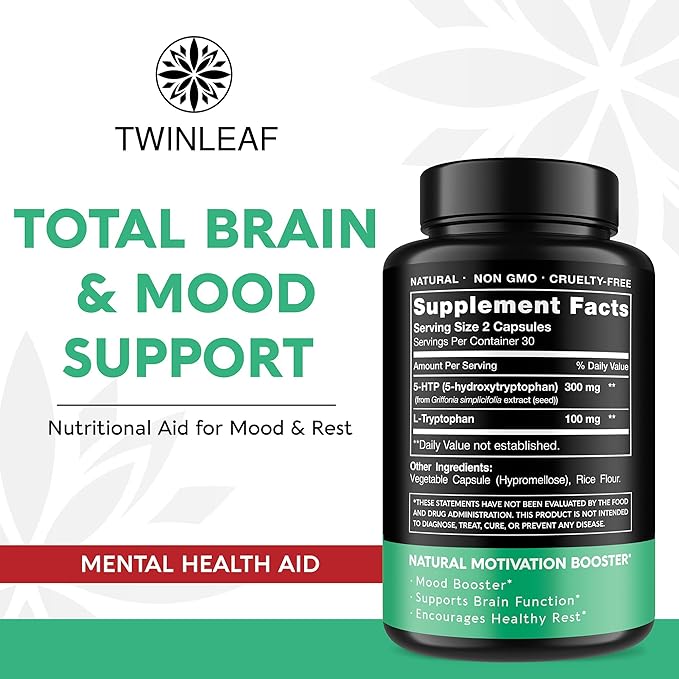 Twinleaf 5-HTP &amp Dopamine Support Supplement Bundle - 5-HTP L-Tyrosine Vitamin B12 for Daily Well-Being - 60 Vegan Capsules Each - Made in USA
