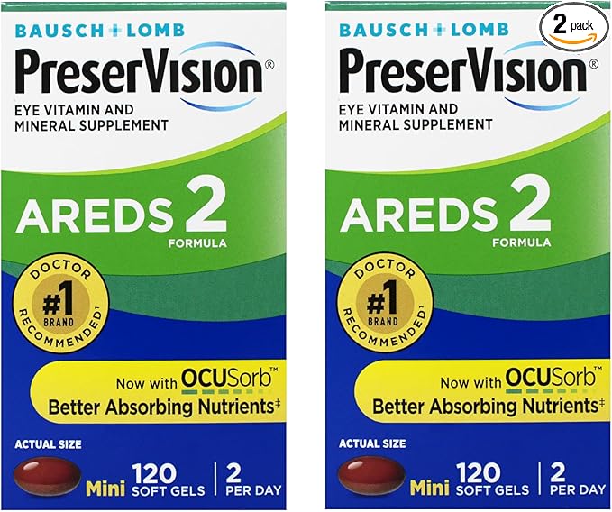 Bausch + Lomb PreserVision AREDS 2 Eye Vitamin &amp Mineral Supplement with OCUSorb with Lutein &amp Zeaxanthin–from 120 Soft Gels (MiniGels) (Pack of 2)