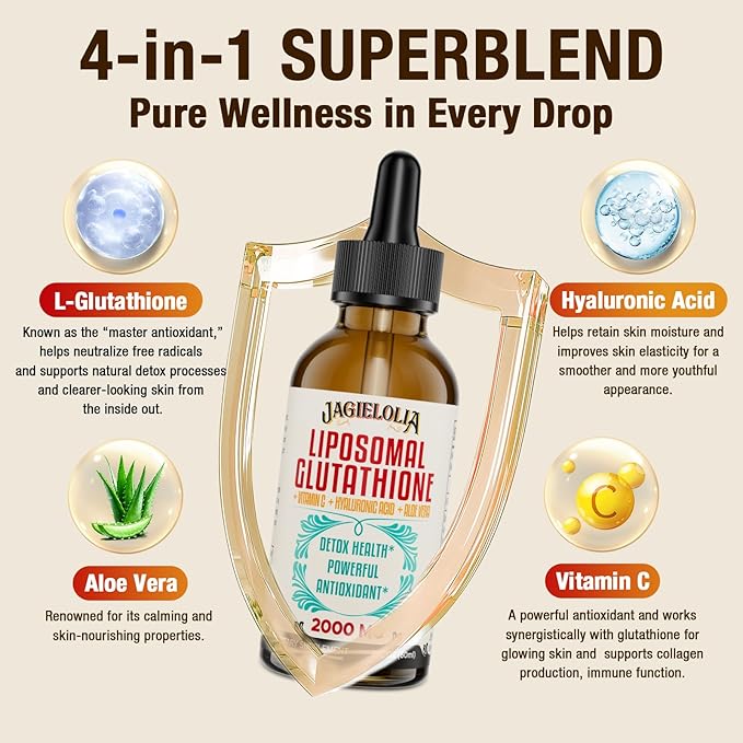 Liposomal Glutathione Liquid 2000MG – Antioxidant Detox Supplement for Women &amp Men Aging Defense Liver Function &amp Energy with Hyaluronic Acid + Aloe Vera + Vitamin C Natural &amp Vegan 4