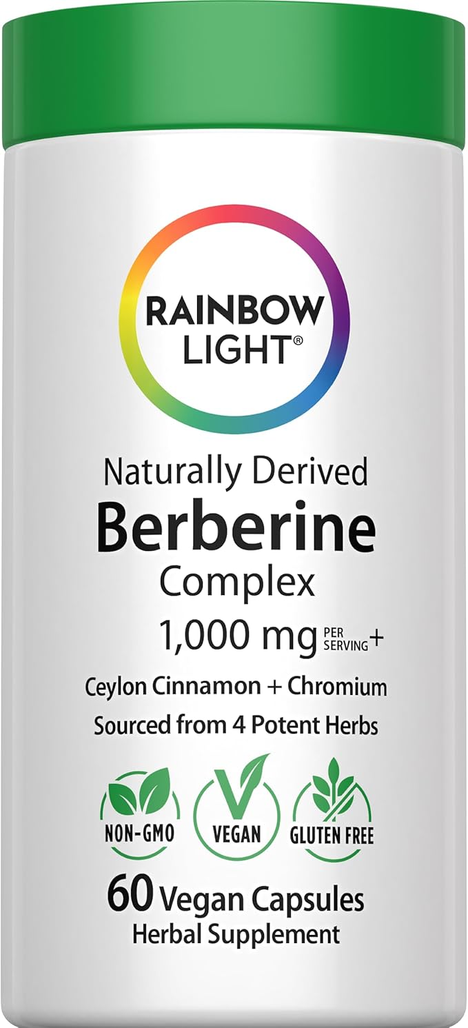 Rainbow Light Berberine Supplement with Ceylon Cinnamon | 60 Capsules | 1000mg | Plus Chromium | Sourced from 4 Potent Herbs