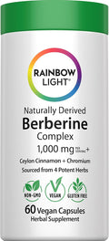 Rainbow Light Berberine Supplement with Ceylon Cinnamon | 60 Capsules | 1000mg | Plus Chromium | Sourced from 4 Potent Herbs