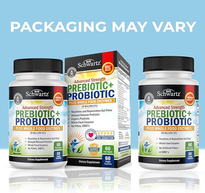 Super Greens Powder with Probiotics Prebiotics and Digestive Enzymes (30 Servings) Plus Advanced Strength Pre and Probiotics Supplement with Digestive Enzymes (2 Month Supply)