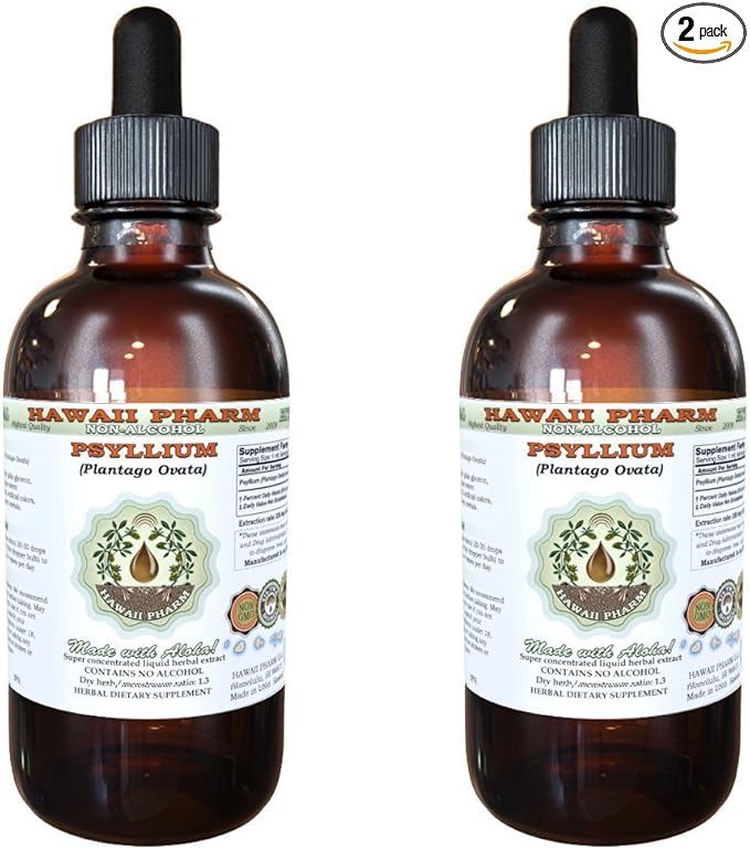 Psyllium Alcohol-Free Liquid Extract Psyllium (Plantago Ovata) Seed Glycerite Natural Herbal Supplement Hawaii Pharm 2x4 fl.oz