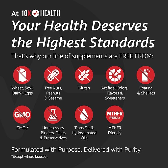 10X Health Vitamin C 1000mg - 120 Capsules Vitamin C High Dose Ascorbic Acid for Immunity Antioxidant Protection Collagen &amp Tissue Support for Adults - VitaminC 1000 mg - Non-GMO Gluten-Free