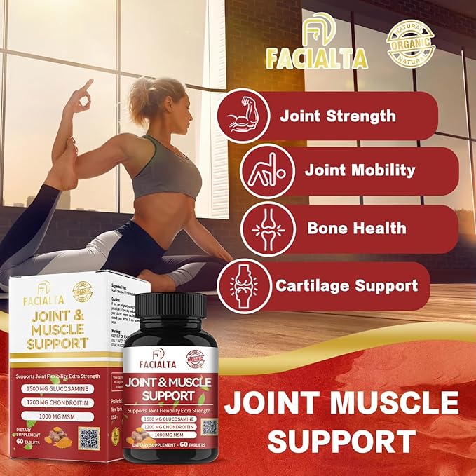 Joint &amp Muscle Support Supplement 1500mg Glucosamine 1200mg Chondroitin 1000mg MSM 60 Tablets Joint Flexibility Extra Strength
