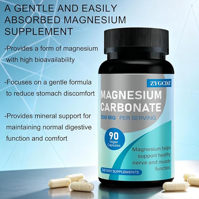 Magnesium Carbonate 500mg 90 Capsules | High Absorption Magnesium Supplement for Muscle Nerve &amp Digestive Support | Promotes Metabolism &amp Overall Health | Vegan Non-GMO Gluten Free (01)
