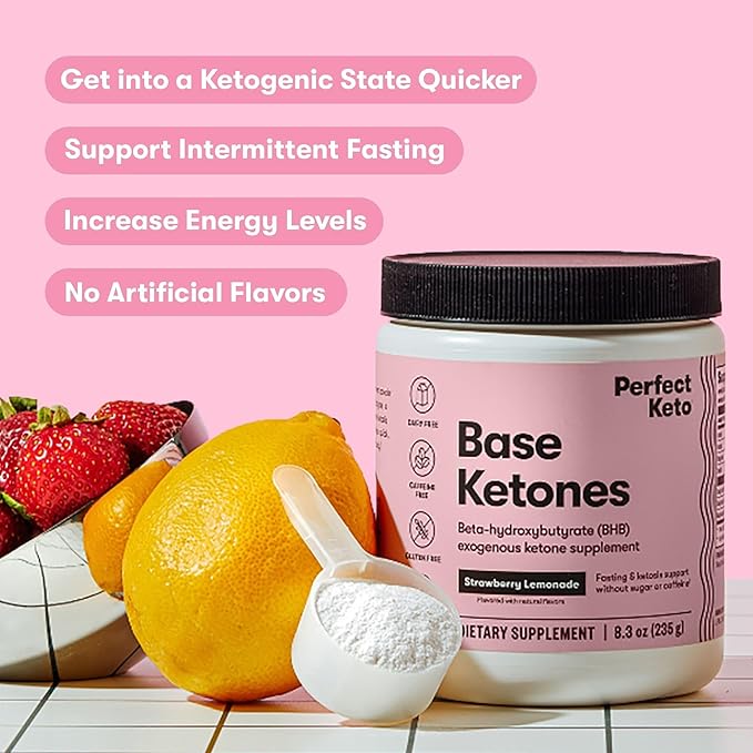 Perfect Keto Exogenous Ketones Powder goBHB Salts Supplement for Ketosis &amp Fasting Electrolytes for Hydration Caffeine Free Energy Keto Diet Focus &amp Workout Support Strawberry Lemonade