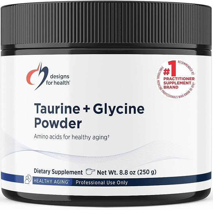 Designs for Health Taurine + Glycine Powder - Amino Acids for Healthy Aging - Supports Cellular Metabolic &amp Heart Health - Non-GMO Unflavored Amino Acid Powder (250 g)