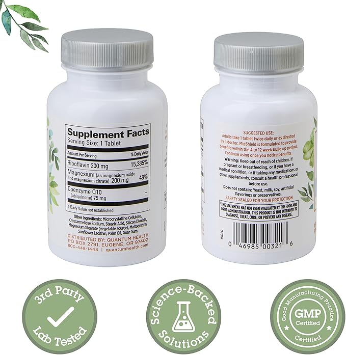 Quantum Health MigShield Magnesium Supplements with Riboflavin &amp CoQ10The Power of Magnesium in Easy-to-Take Tablets for Effective Results60 Tablets30-Day Supply(Pack of 2)