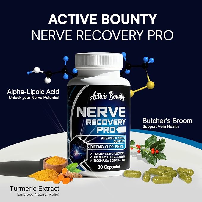 Nerve Recovery Pro – Nerve Support Supplement with Alpha Lipoic Acid Turmeric &amp Acetyl-L-Carnitine – Supports Healthy Nerve Function Circulation &amp Blood Flow – 30 Capsules - 1 Pack