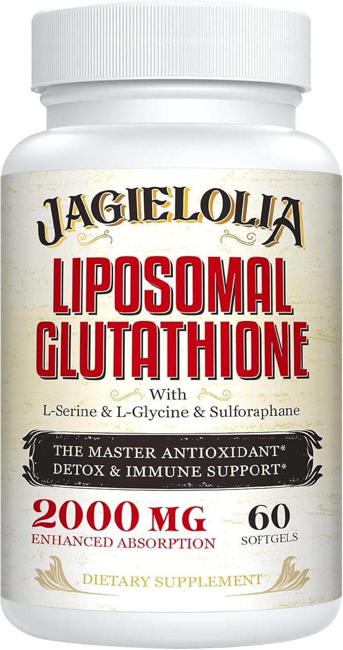 Liposomal Glutathione 2000 mg with L-Serine L-Glycine &amp Sulforaphane – Active L-Glutathione Unique Formulation to Enhance Absorption - Master Antioxidant Detoxifying &amp Immune | 60 Softgels