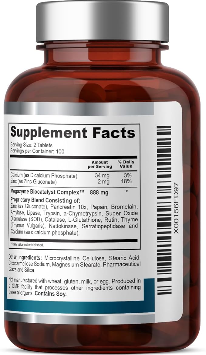 Megazyme Forte 200 Tablets - Natural Plant Proteolytic Enzymes Nattozimes Serrazimes Supports Digestive System Immune Health